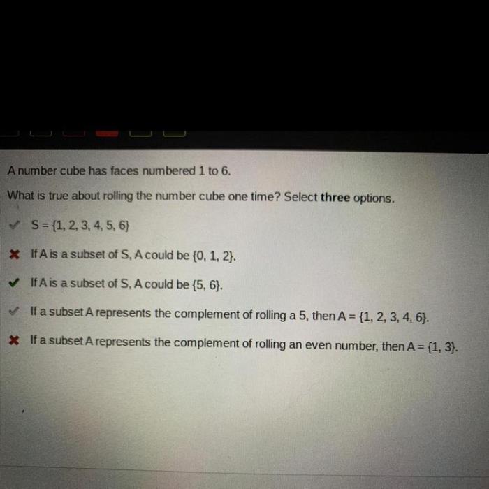 A number cube has faces numbered 1 to 6.