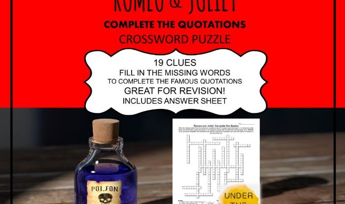 Romeo and juliet crossword puzzle